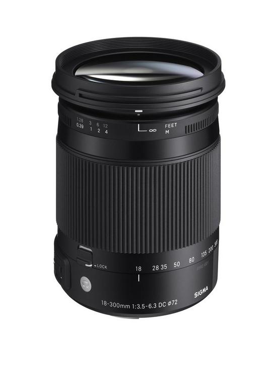 front image of sigma-18-300mm-f35-63-dc-os-hsm-i-c-contemporary-travel-lens-canon-fit