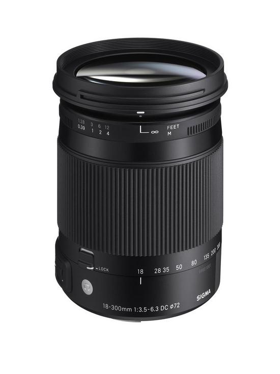 front image of sigma-18-300mm-f35-63-dc-os-hsm-i-c-contemporary-travel-lens-nikon-fit