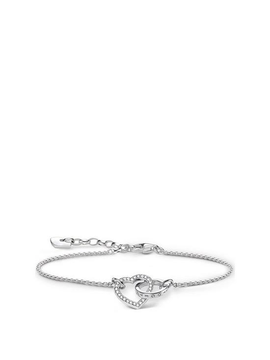 front image of thomas-sabo-sterling-silver-cubic-zirconia-heart-together-forever-link-bracelet
