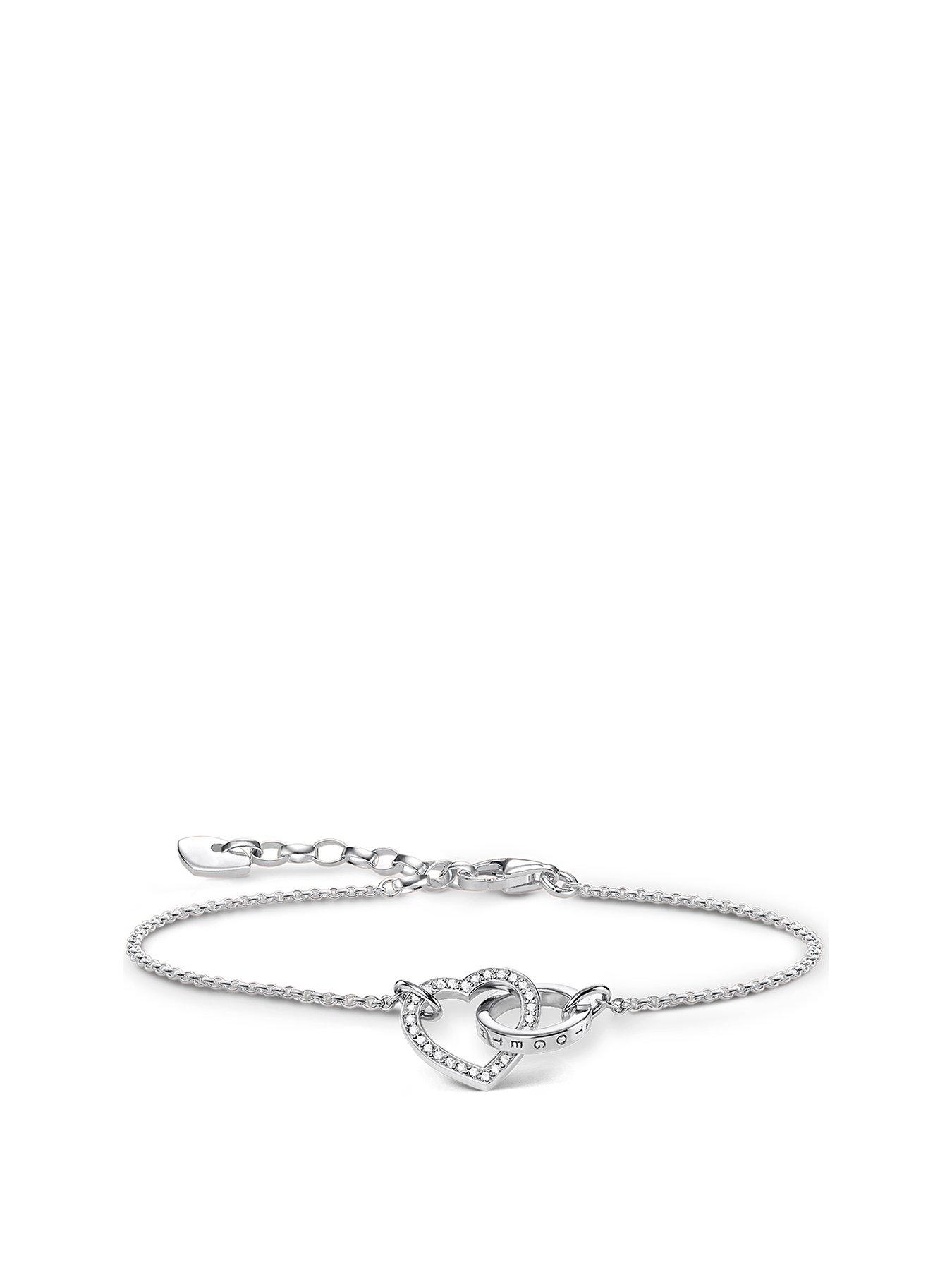 undefined Sterling Silver Cubic Zirconia Heart Together Forever Link Bracelet