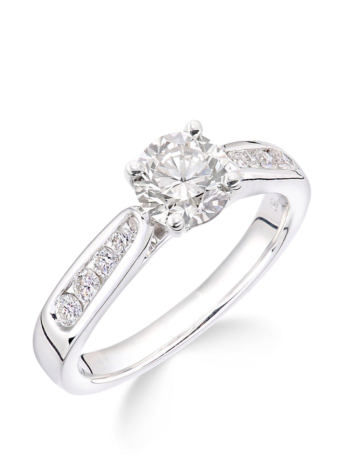 Image 1 of 5 of Love DIAMOND 18ct White Gold Claw Set 70 Point Diamond Ring with Diamond Set Shoulders