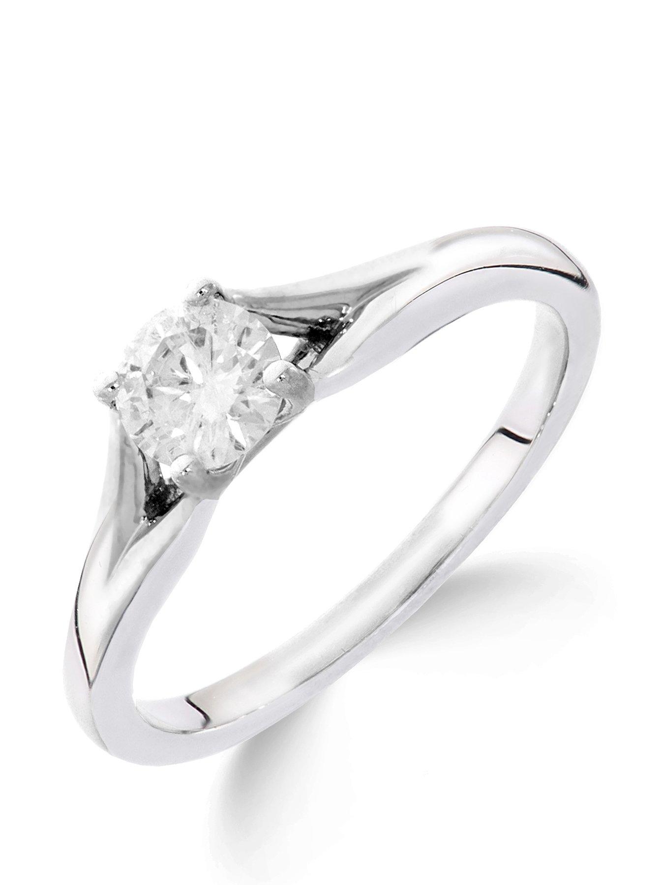 Love DIAMOND 9ct White Gold 1/4 Carat Diamond Solitaire with Tapered Shoulders Ring