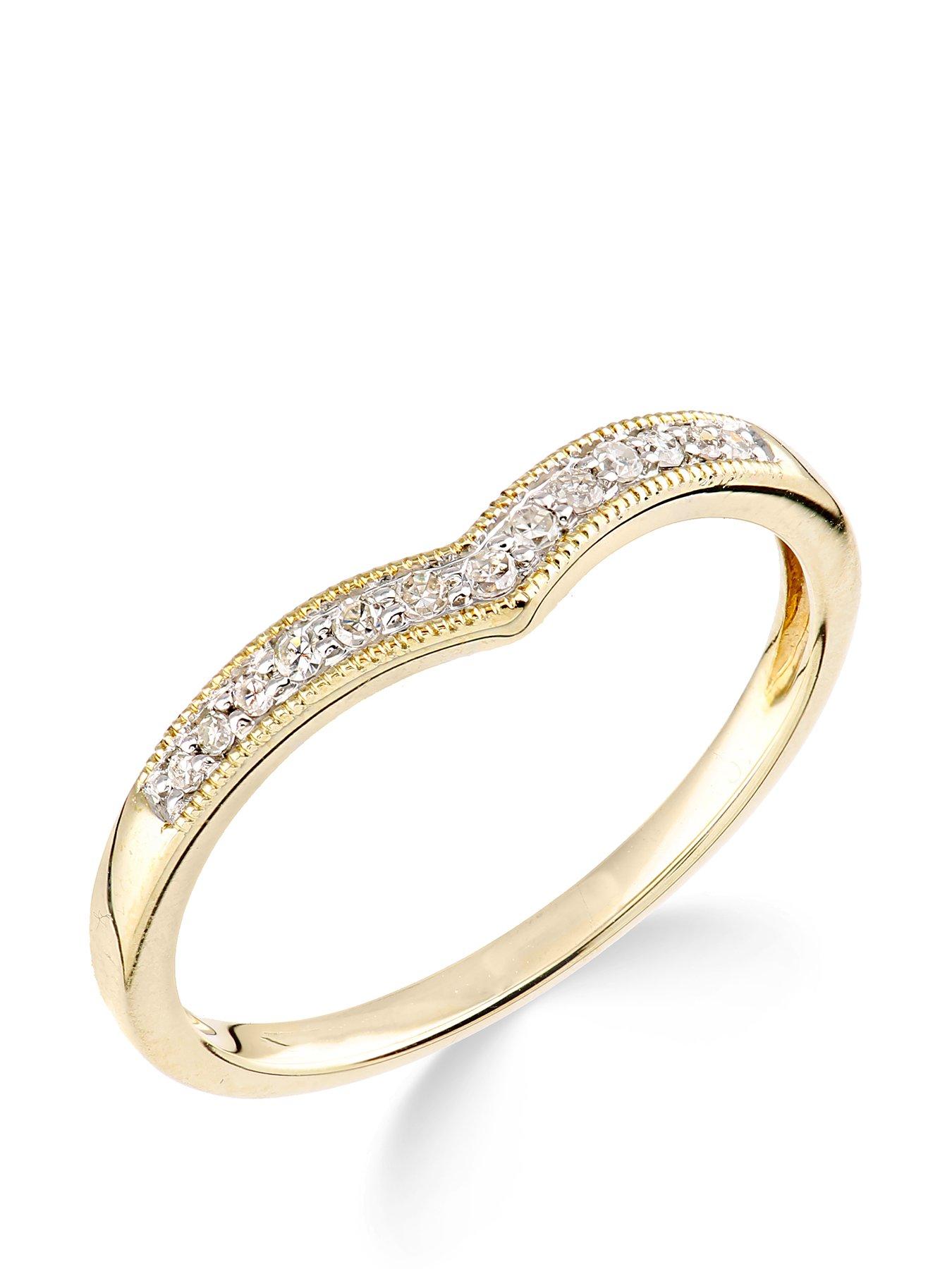 Love DIAMOND 9ct Yellow Gold Diamond Set Wish Bone Ring