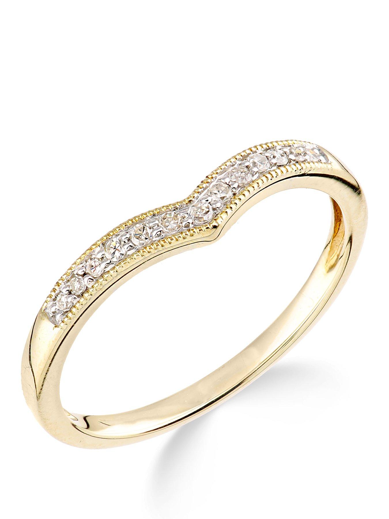 Love DIAMOND 9ct Yellow Gold Diamond Set Wish Bone Ring