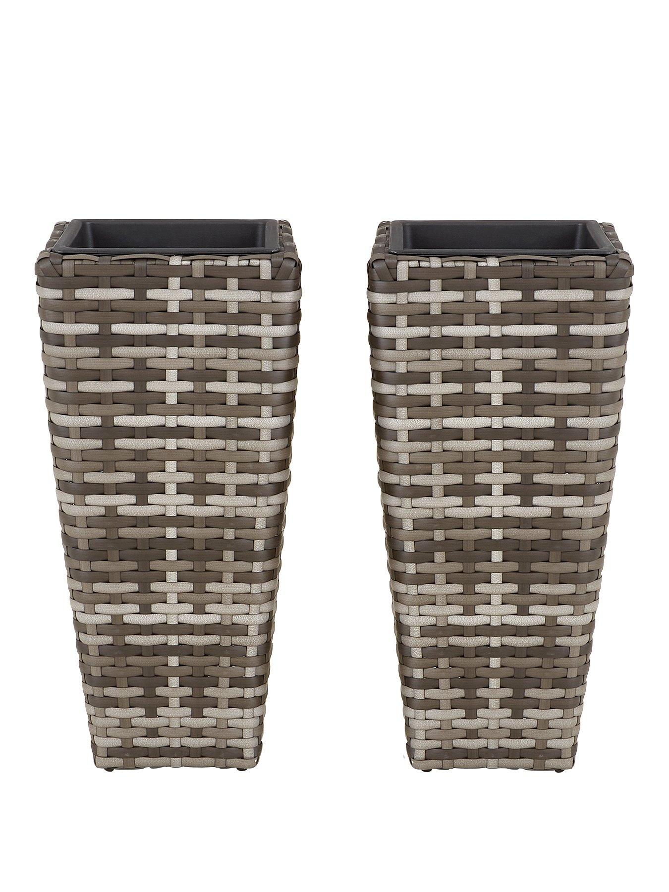  image of very-home-set-of-2-tall-rattan-effect-planters-grey