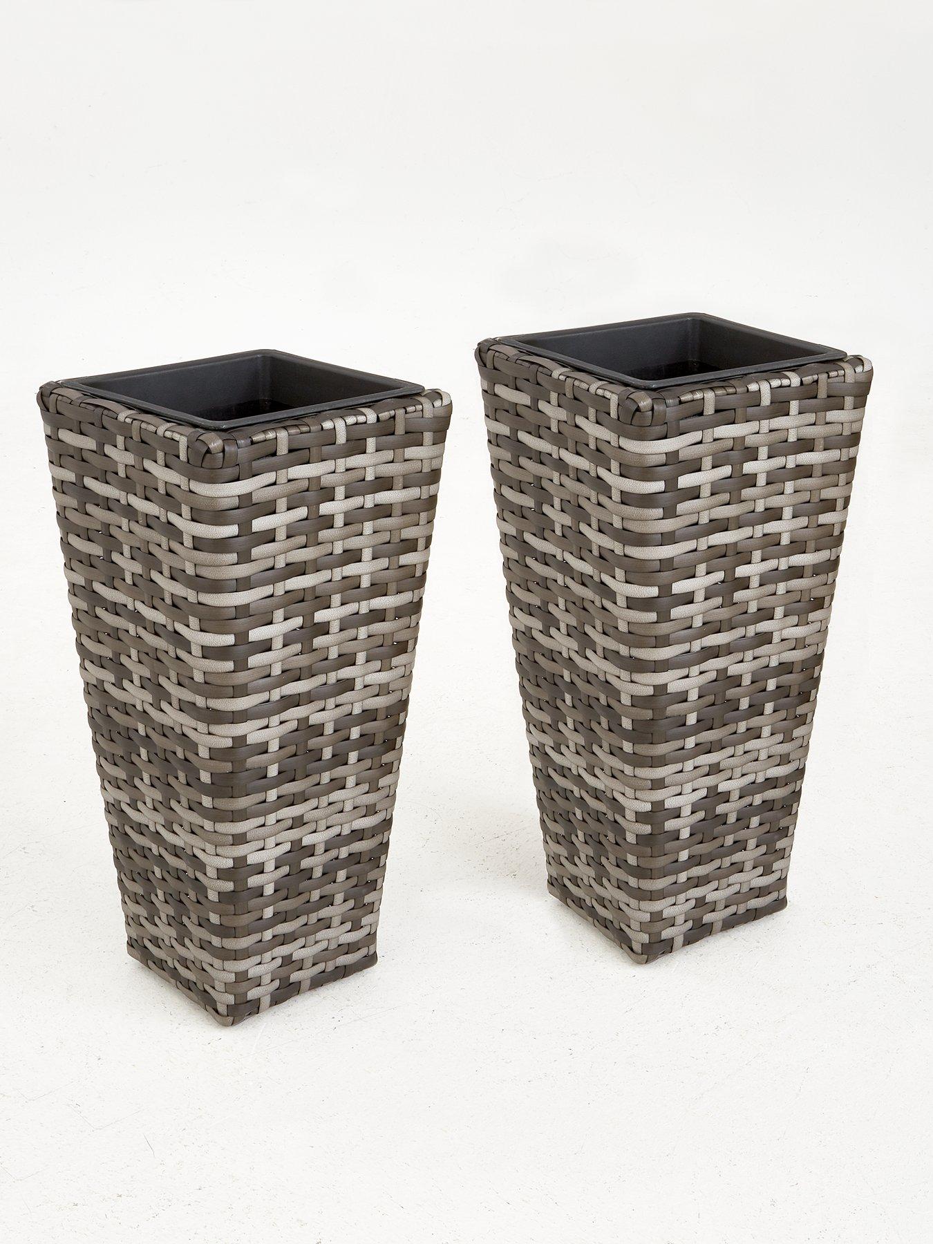  image of very-home-set-of-2-tall-rattan-effect-planters-grey