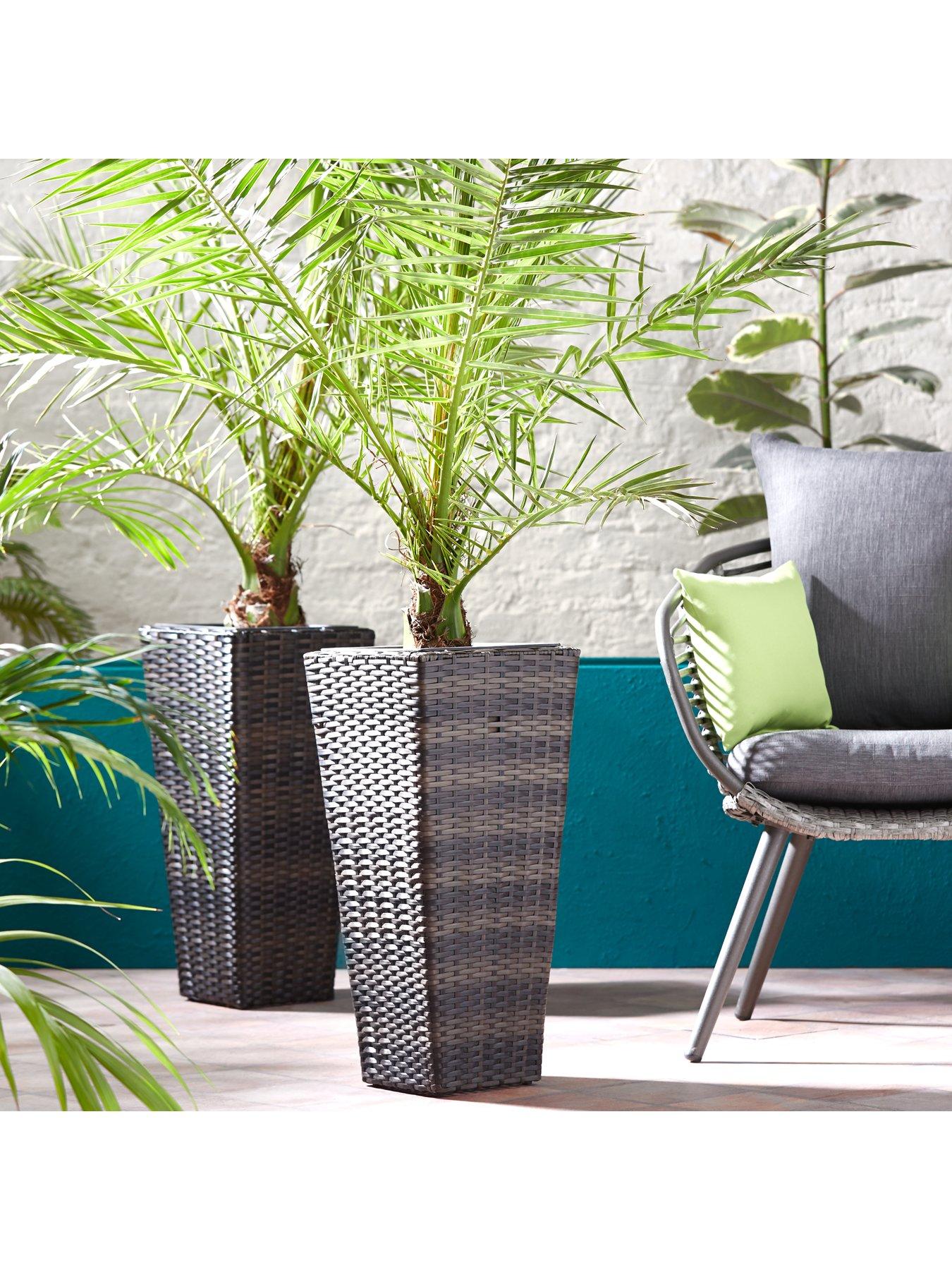  image of very-home-set-of-2-tall-rattan-effect-planters-brown