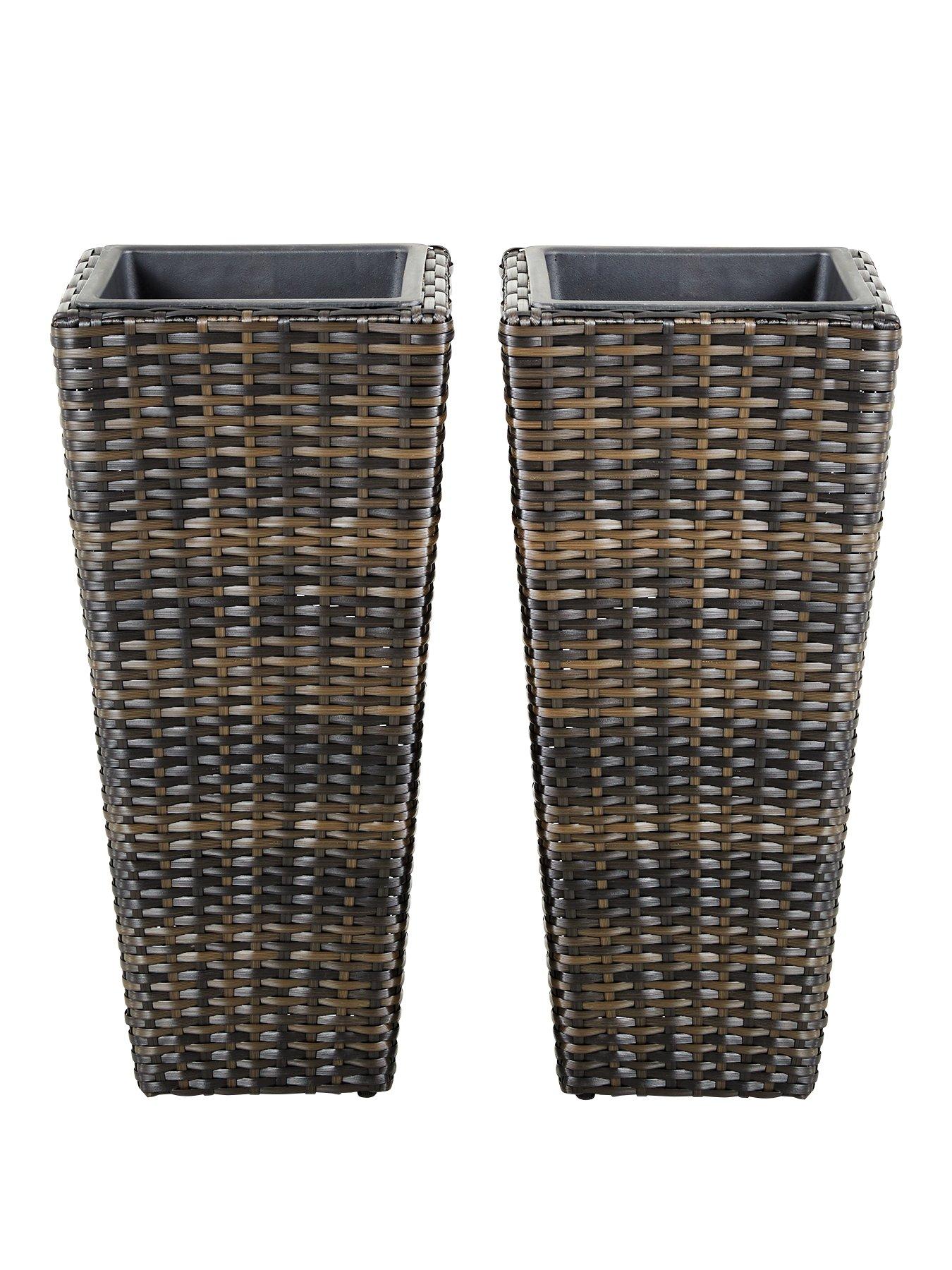  image of very-home-set-of-2-tall-rattan-effect-planters-brown