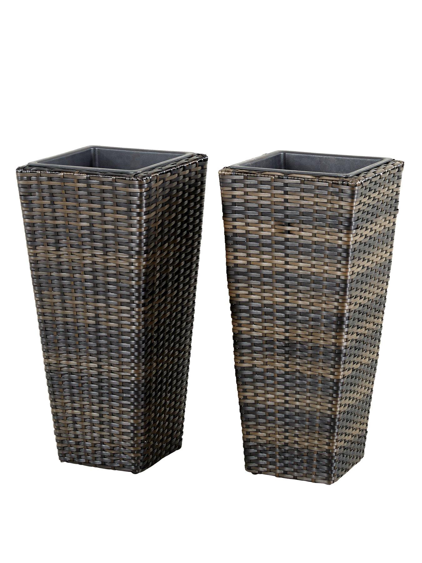 image of very-home-set-of-2-tall-rattan-effect-planters-brown