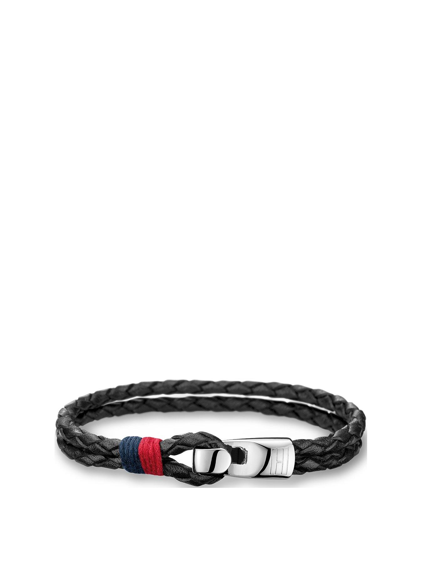 tommy hilfiger black leather bracelet