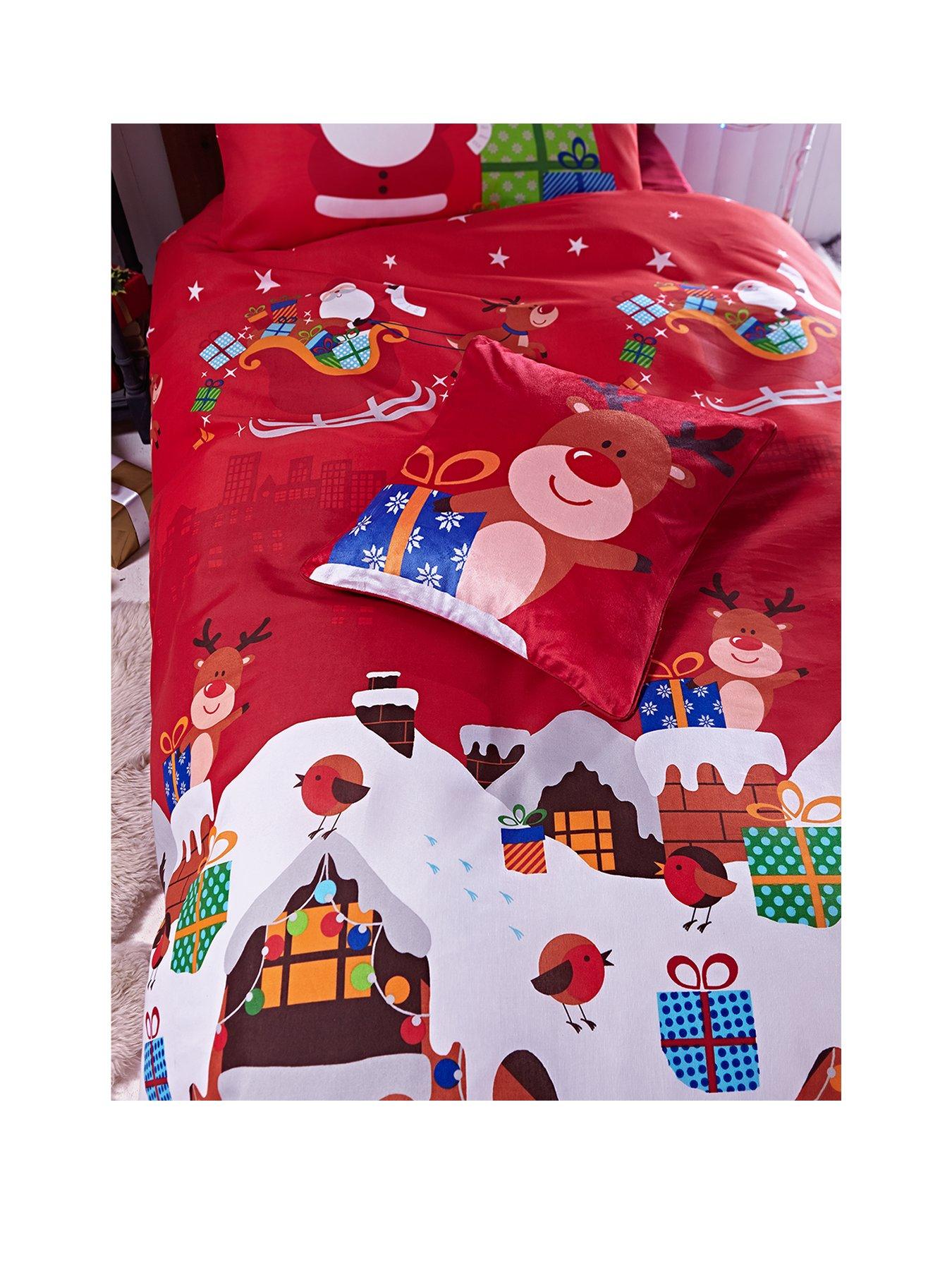 Catherine Lansfield Santas Christmas Presents Duvet Cover Set Red