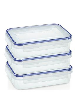 Addis   Clip & Close Set Of 3 X 1.1 Litre Food Storage Containers , Clear