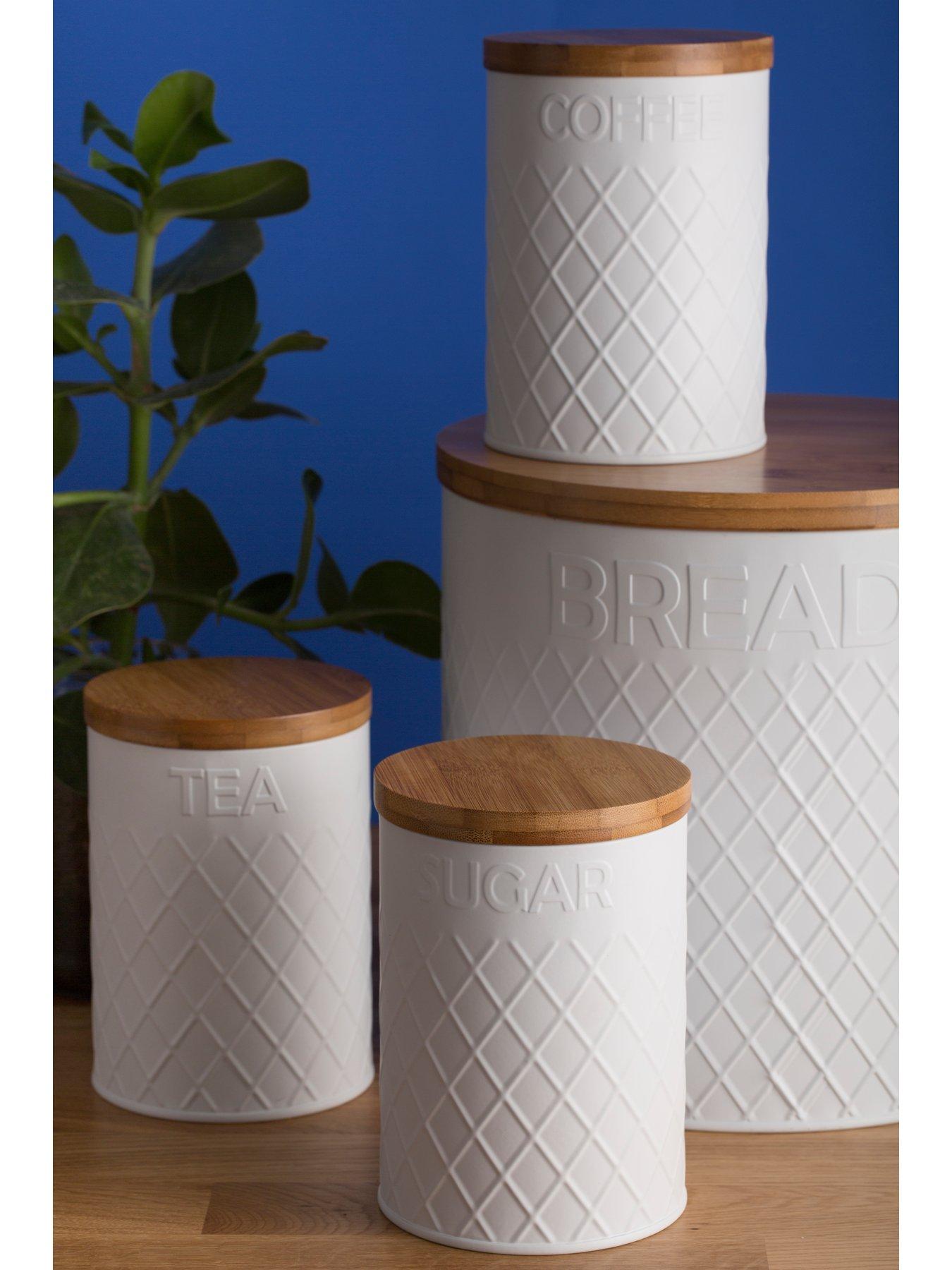 Typhoon Living White Embossed Tea, Coffee and Sugar Storage Canisters