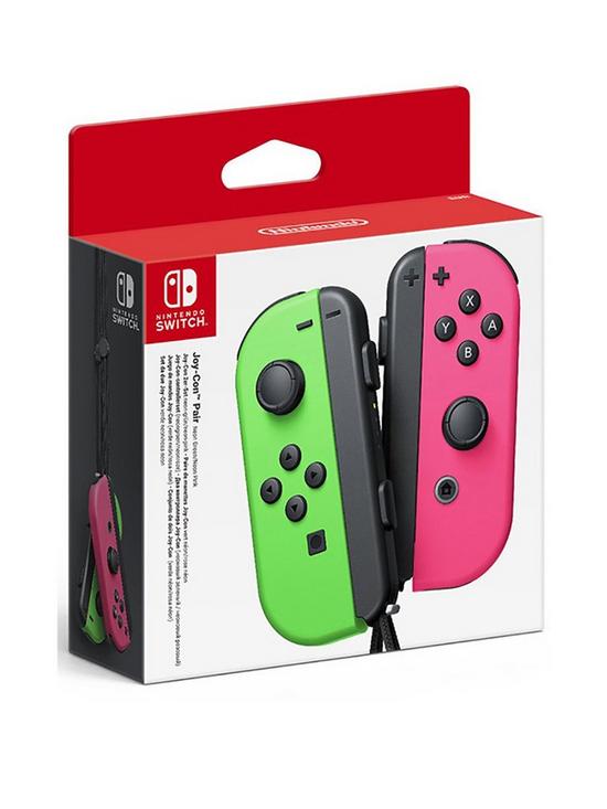 front image of nintendo-switch-joy-con-controllernbsptwin-pack-wirelessnbsprechargeable-ndash-neon-pinkneon-green