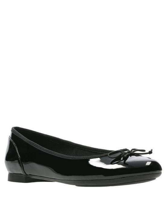 front image of clarks-couture-bloom-ballerina-black-patent