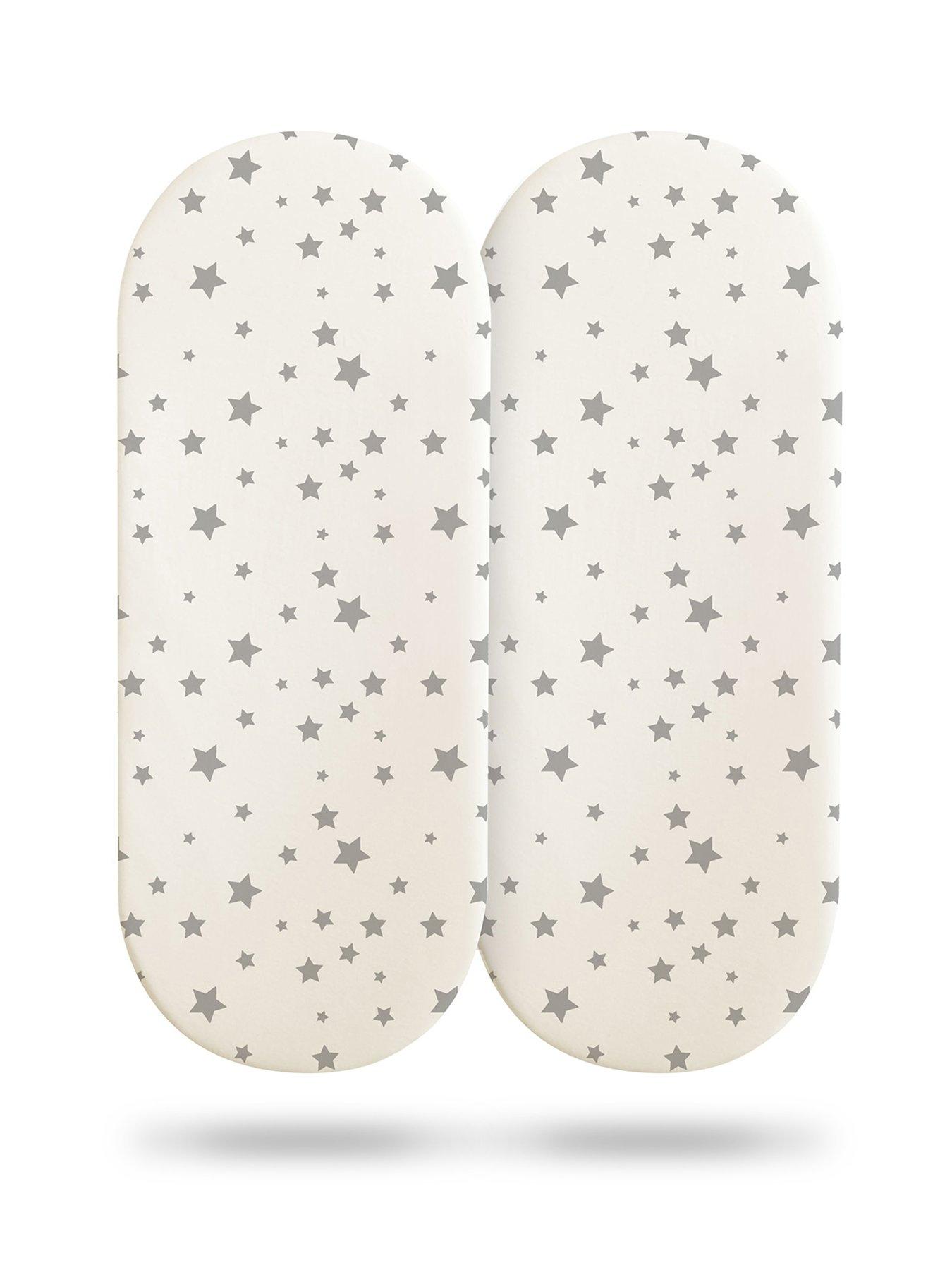  image of silentnight-safe-nights-2-x-pack-100-cotton-moses-basket-fitted-sheets-74cm-x-28cm-grey-stars