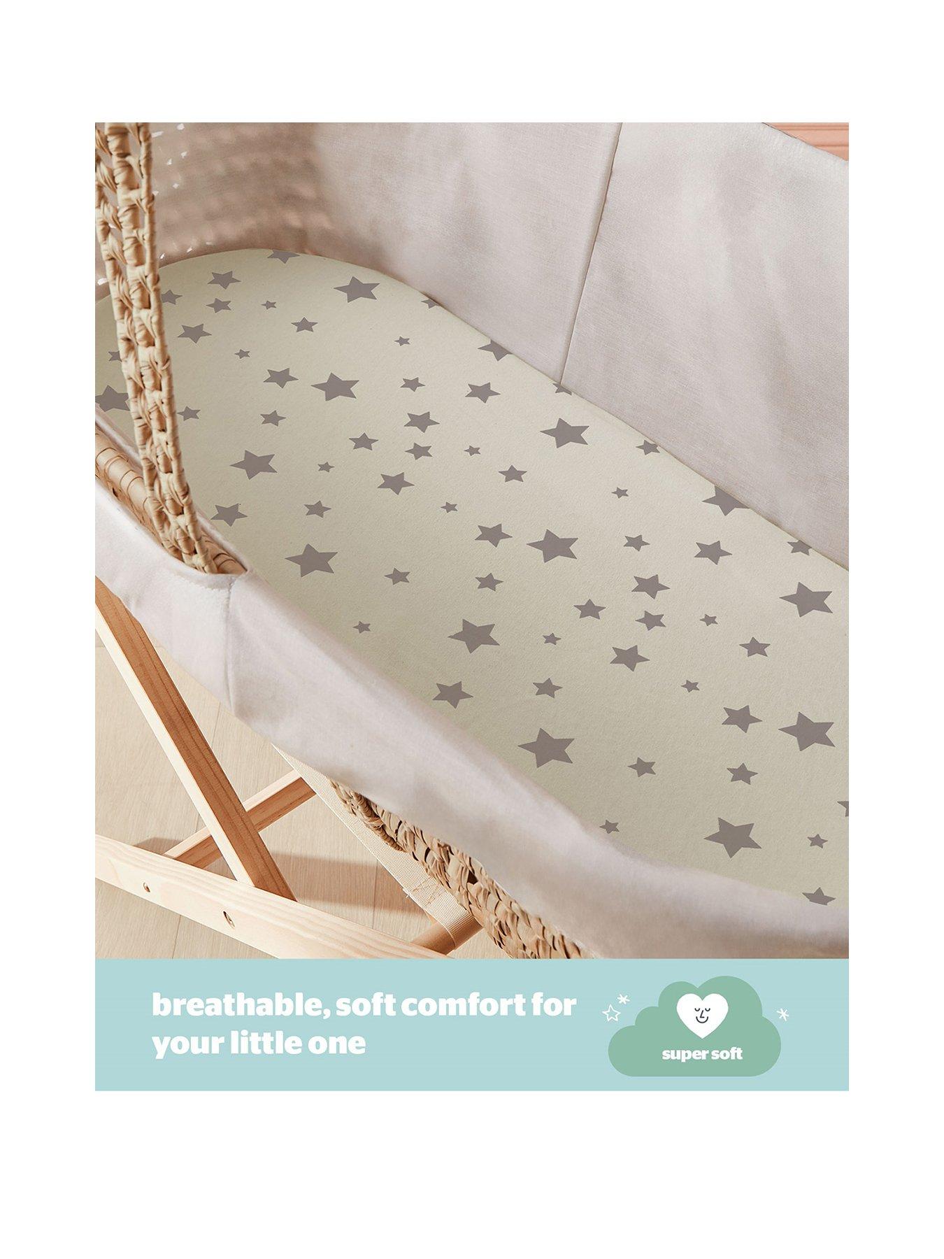  image of silentnight-safe-nights-2-x-pack-100-cotton-moses-basket-fitted-sheets-74cm-x-28cm-grey-stars