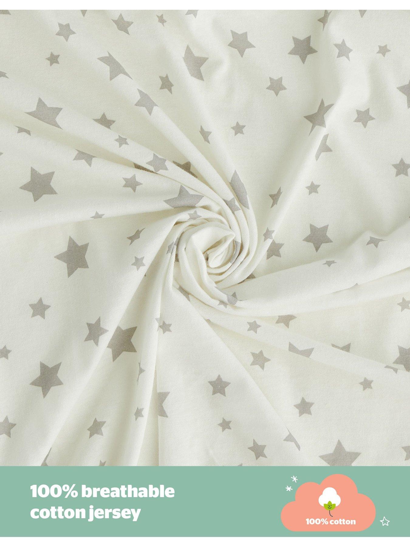  image of silentnight-safe-nights-2-x-pack-100-cotton-moses-basket-fitted-sheets-74cm-x-28cm-grey-stars
