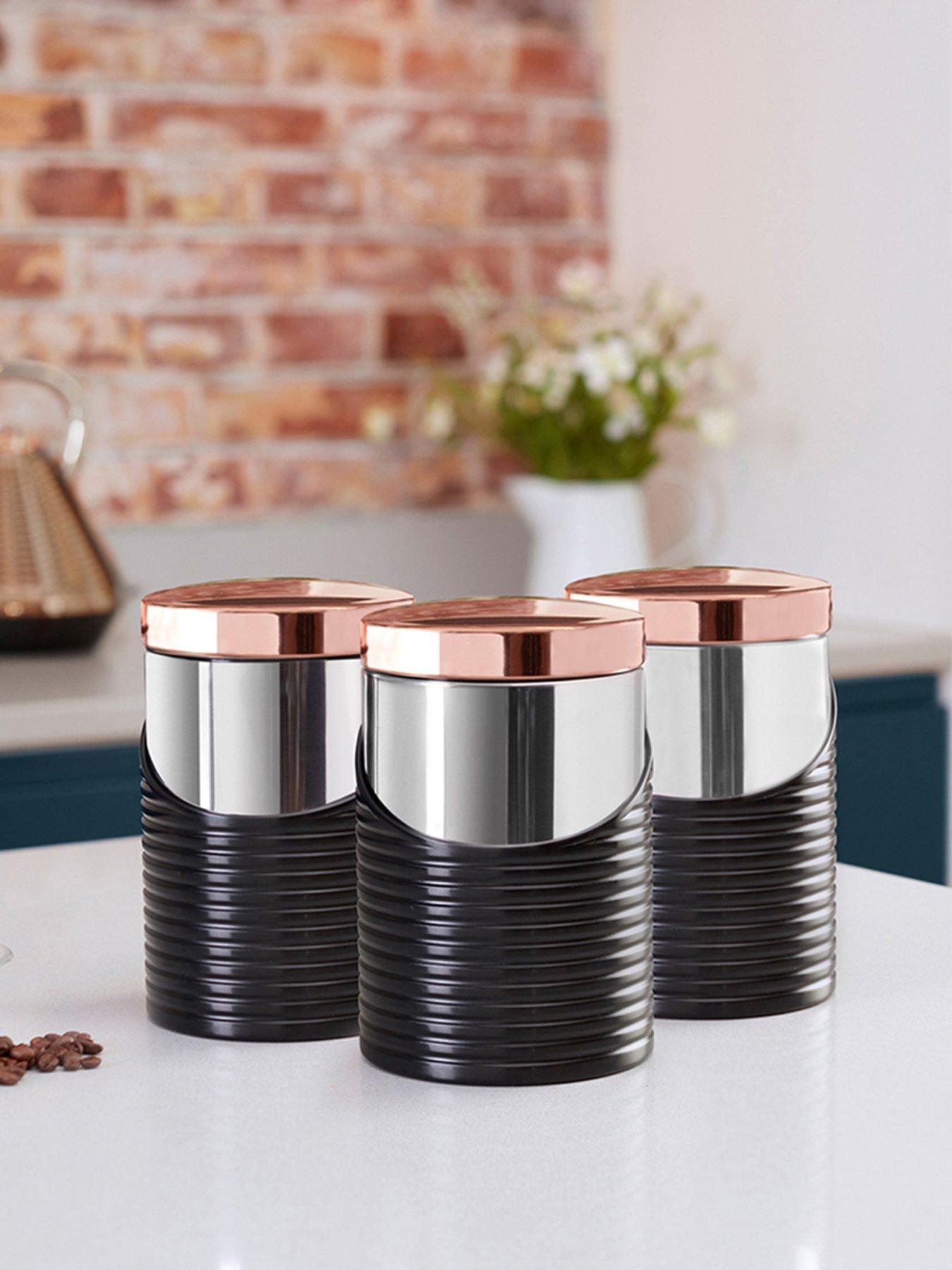 Image 1 of 5 of Tower Linear Rose Gold Set of 3 Storage Canisters &ndash; Black