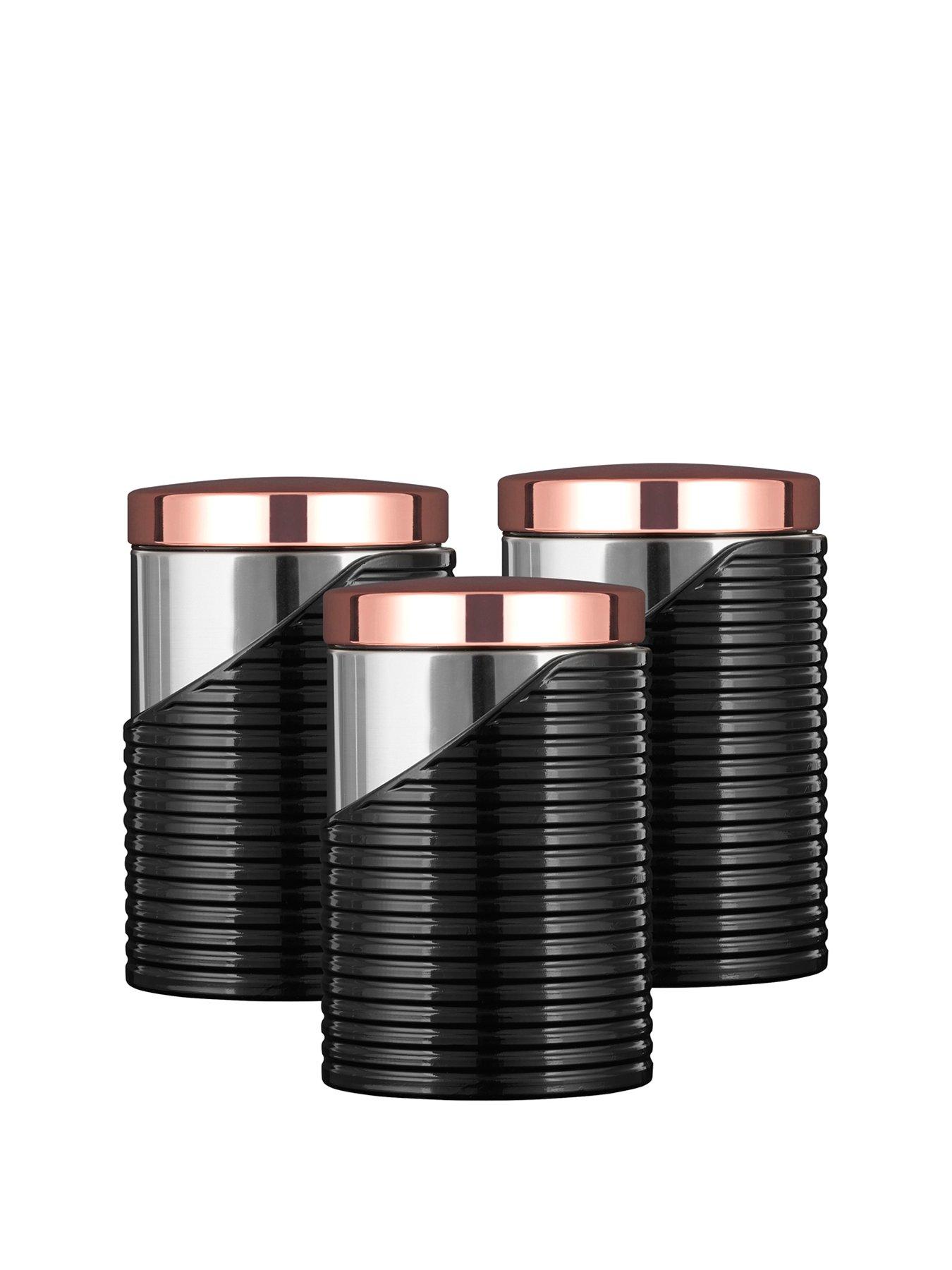 Image 2 of 5 of Tower Linear Rose Gold Set of 3 Storage Canisters &ndash; Black
