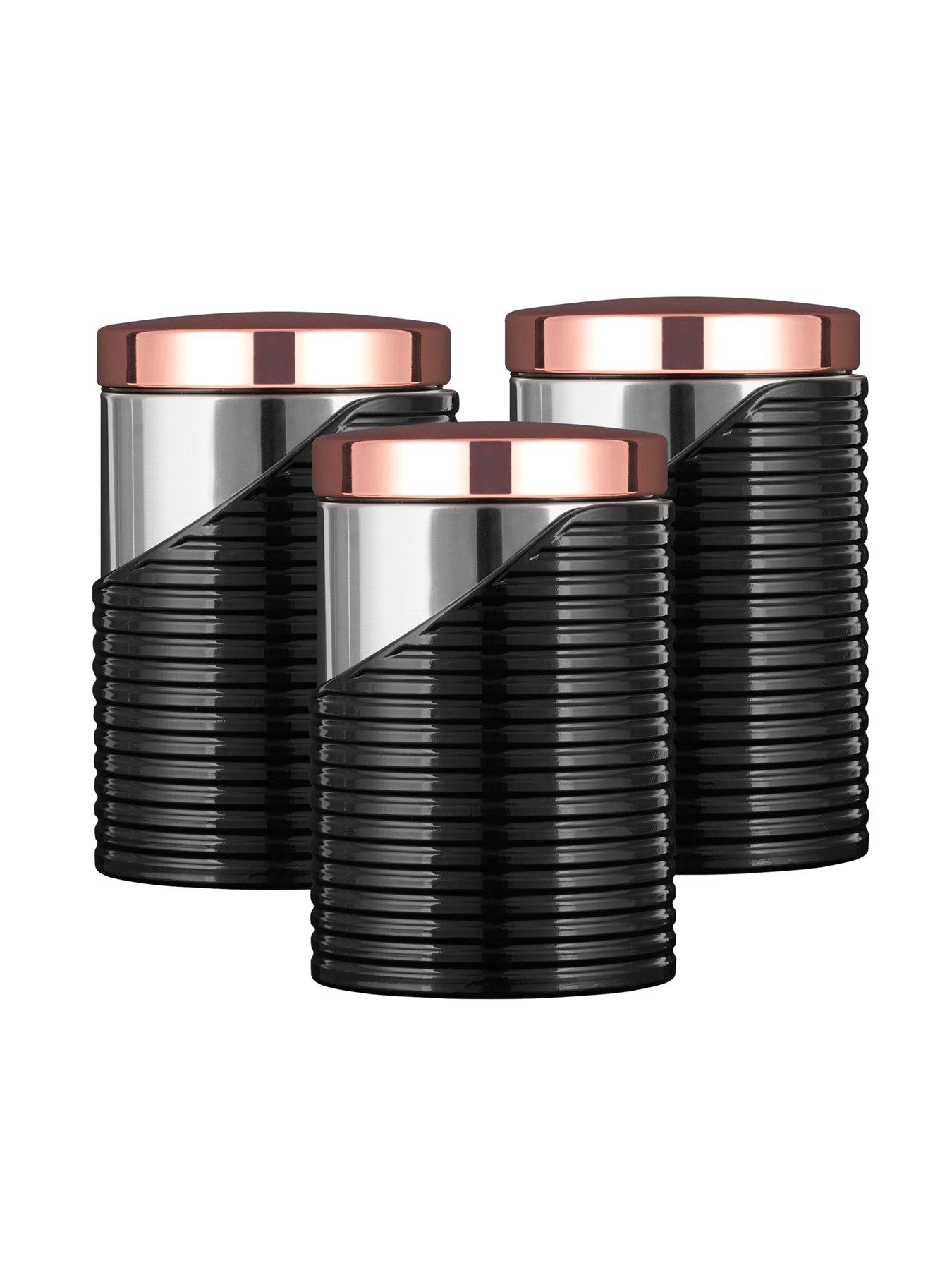 Image 3 of 5 of Tower Linear Rose Gold Set of 3 Storage Canisters &ndash; Black