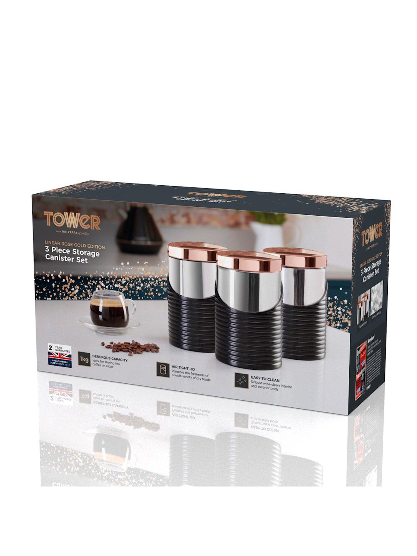 Image 5 of 5 of Tower Linear Rose Gold Set of 3 Storage Canisters &ndash; Black