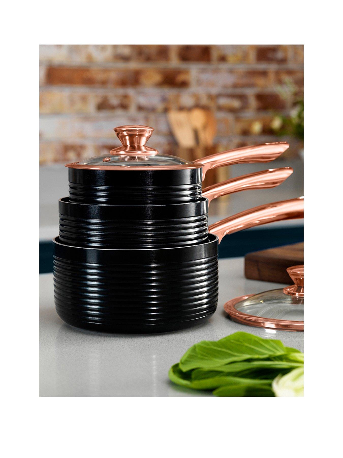 undefined Linear Rose Gold 3-Piece Saucepan Set in Black