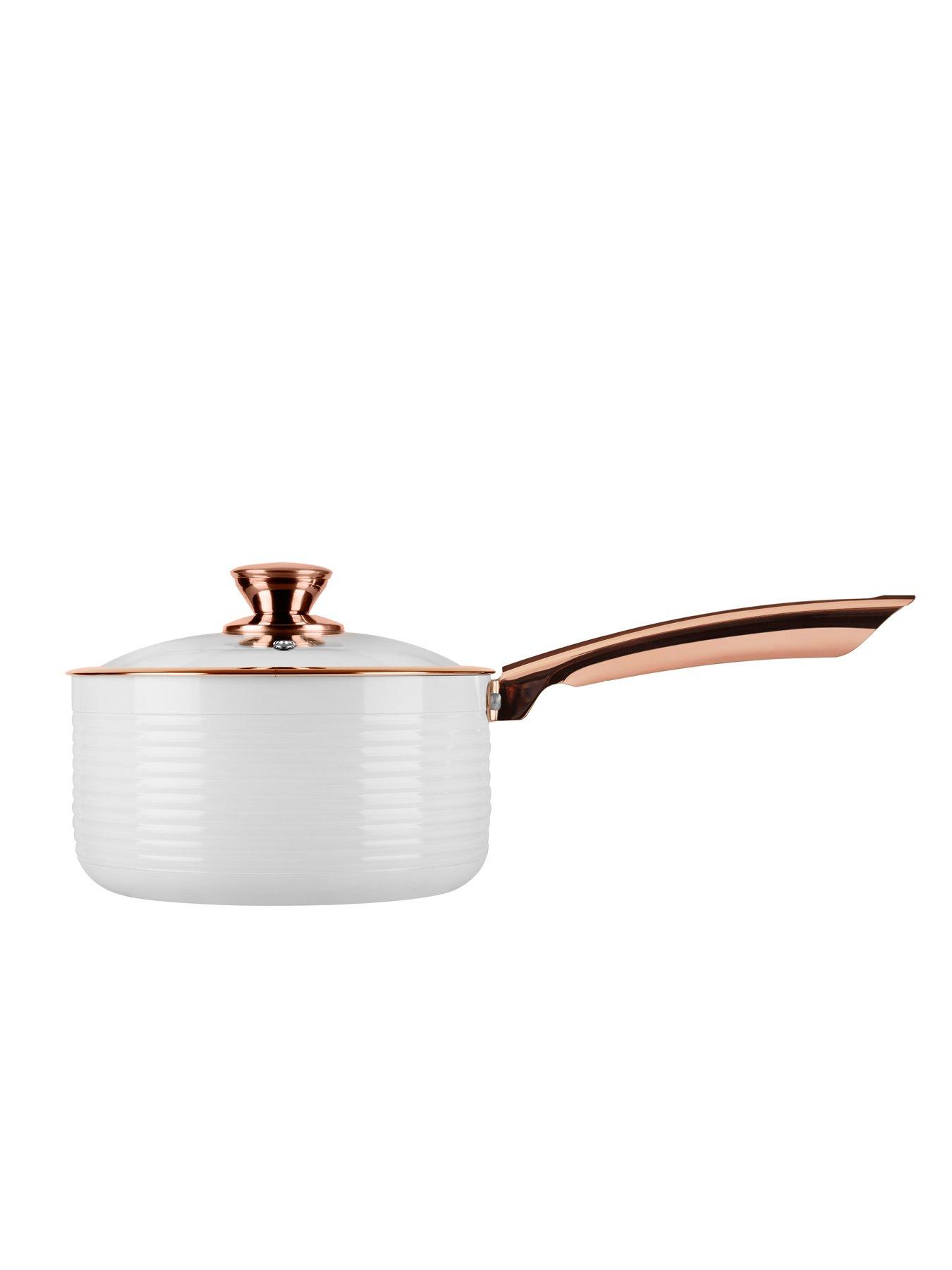 Tower Linear Rose Gold 3Piece Saucepan Set in White