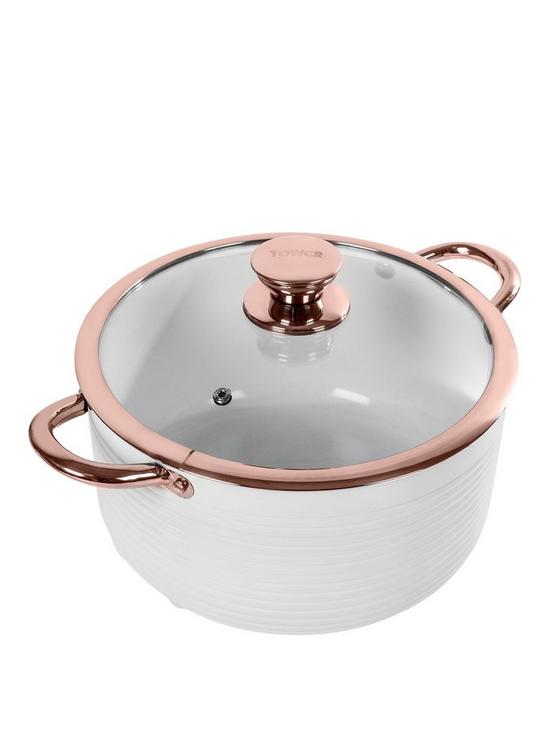 front image of tower-linear-rose-gold-24-cm-casserole-pan-in-white