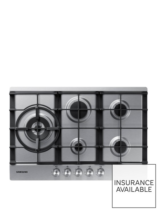 front image of samsung-na75j3030aseu-75cmnbsp5-burner-gas-hob-with-cast-iron-grates-stainless-steel
