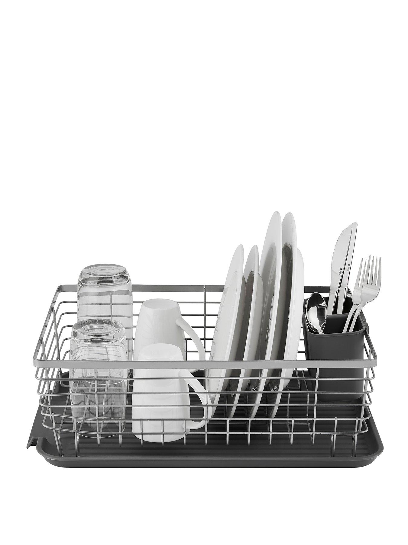 Tower Compact Dish Rack with Cutlery Holder – Grey