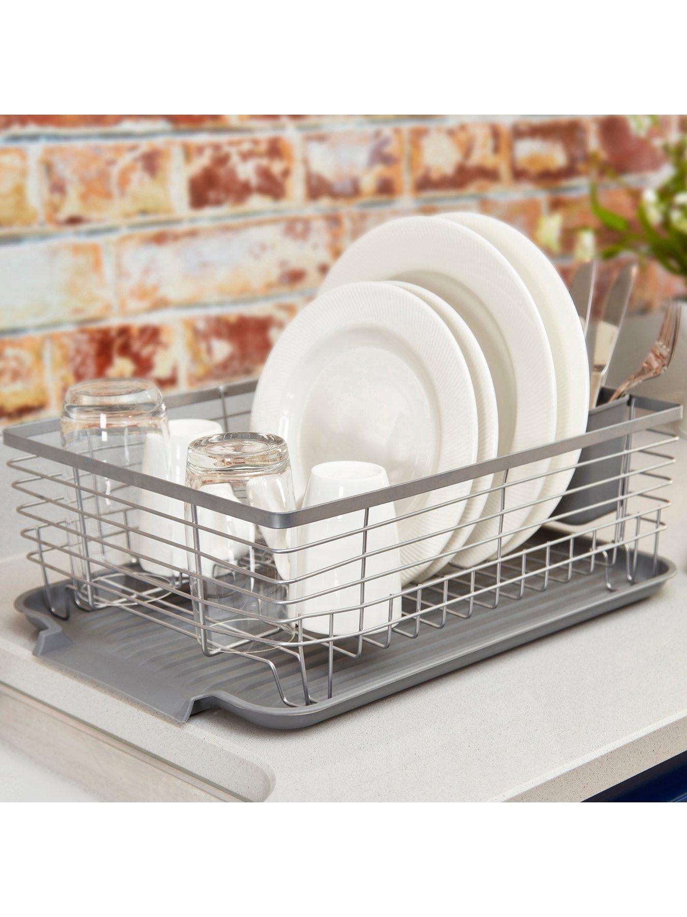 Tower Compact Dish Rack with Cutlery Holder Grey