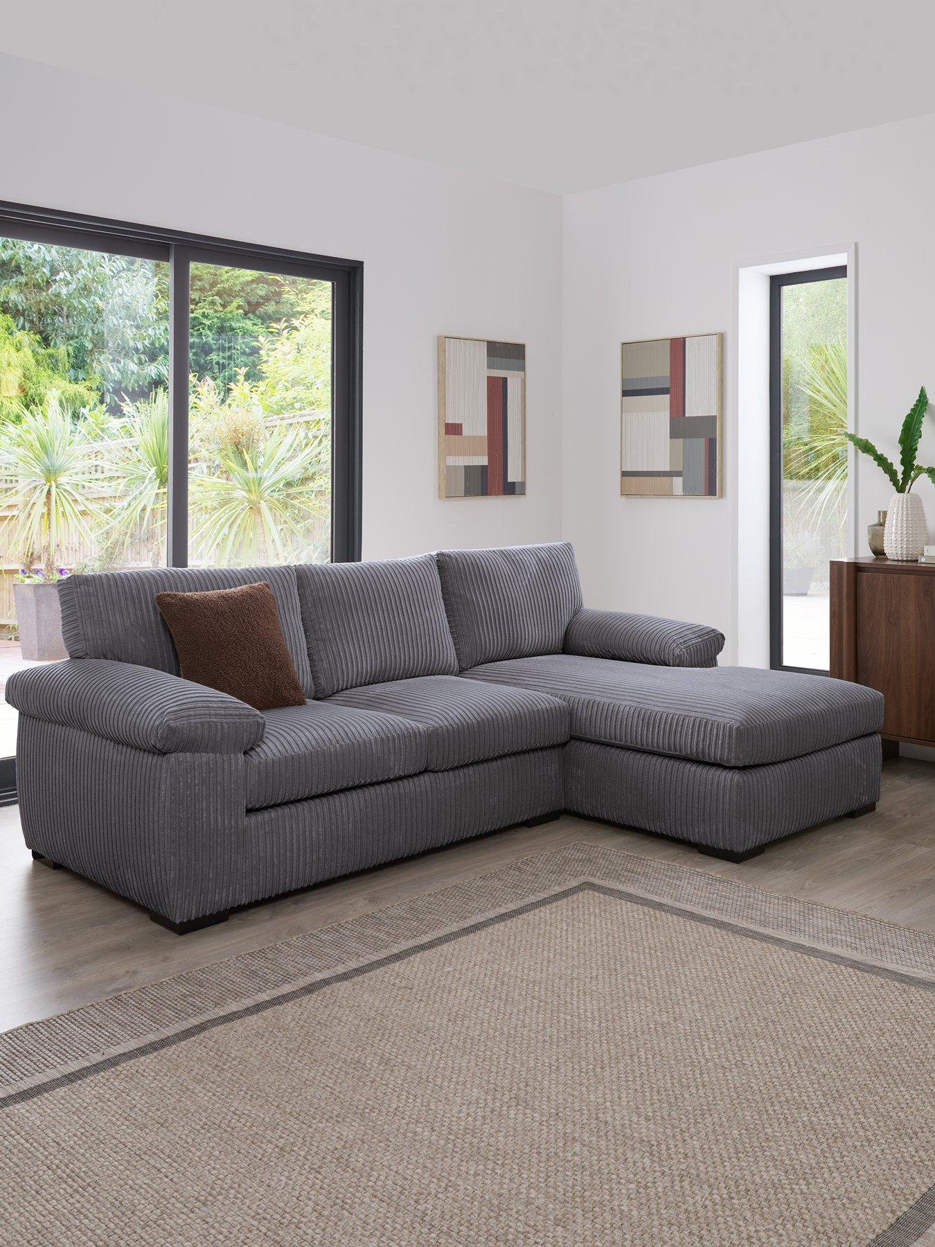 The Very Collection Amalfi Standard Back Fabric Right Hand 3 Seater Chaise Sofa - Charcoal - FSC® Certified