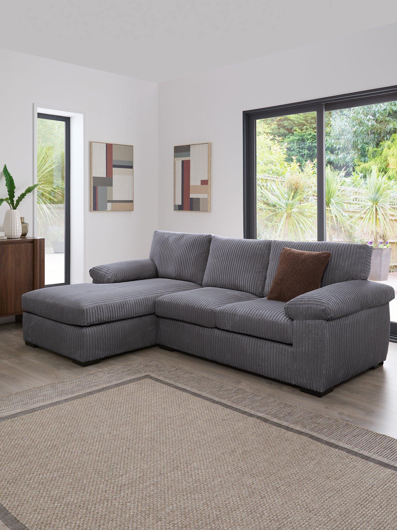 The Very Collection Amalfi Standard Back Fabric Left Hand 3 Seater Chaise Sofa - Charcoal - FSC® Certified