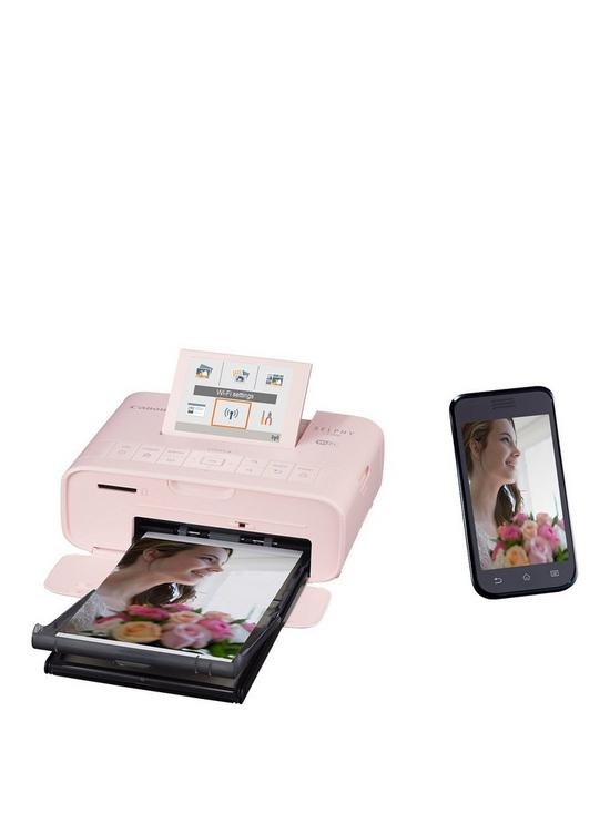 front image of canon-selphy-cp1300-compact-wifi-photo-printer-pink-with-ink-and-108-x-paper