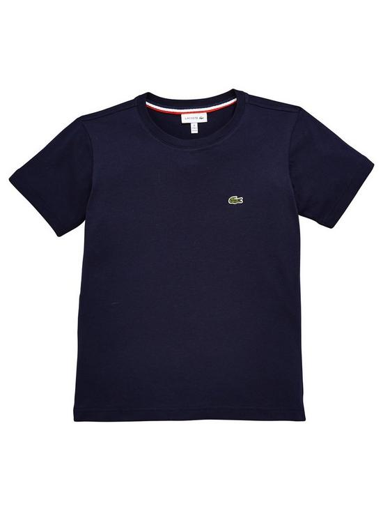 front image of lacoste-classic-boys-short-sleeve-t-shirt-navy-blue