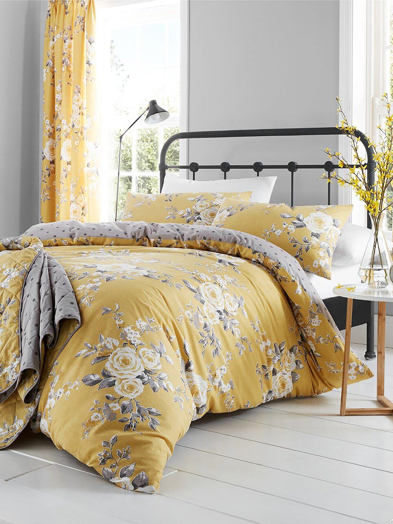Cotton Catherine Lansfield Oriental Blossom Duvet Cover Pillowcase for 90 cm Bed Yellow 160 x 220 50 x 110 cm 2 