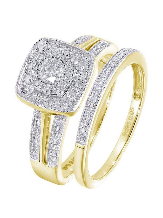 front image of love-diamond-9ctnbspyellow-gold-50-point-diamond-square-set-split-shoulder-bridal-set-of-two-rings