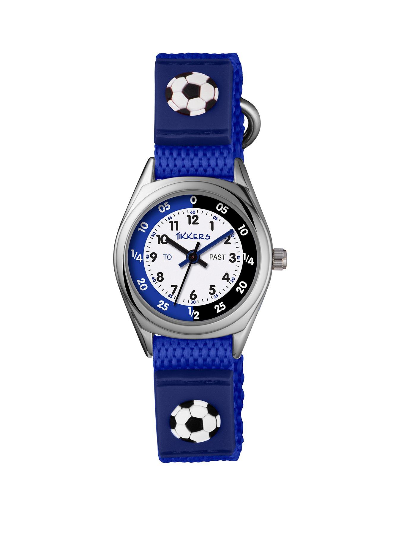 Velcro Strap Football Kids Watch Blue