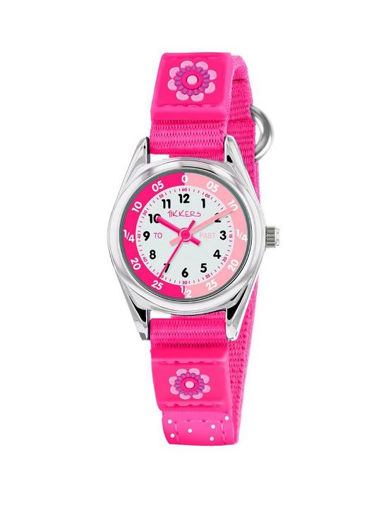 front image of tikkers-pink-flower-kids-watch-with-velcro-strap
