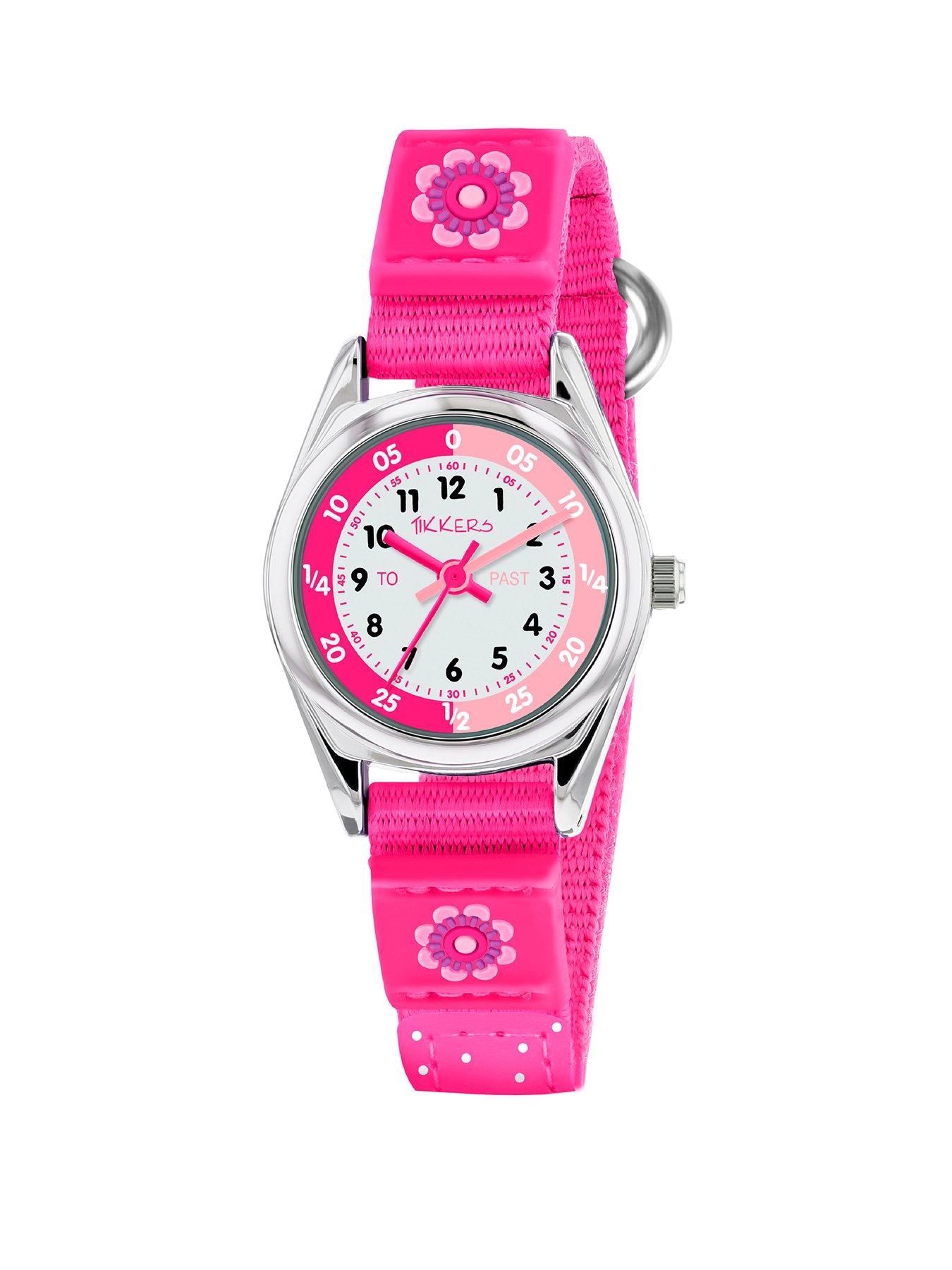 Image 1 of 8 of Tikkers Pink Flower Kids Watch with Velcro Strap