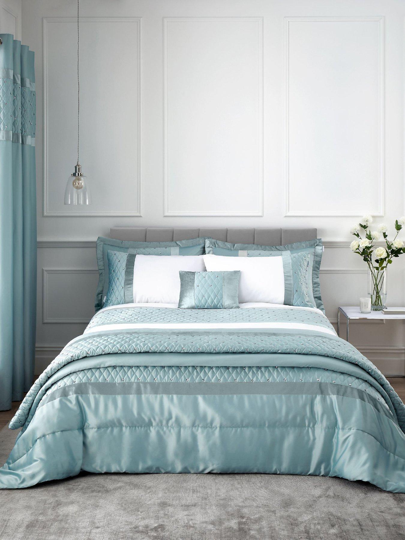 front image of catherine-lansfield-sequin-cluster-duvet-cover-set-duck-egg-blue