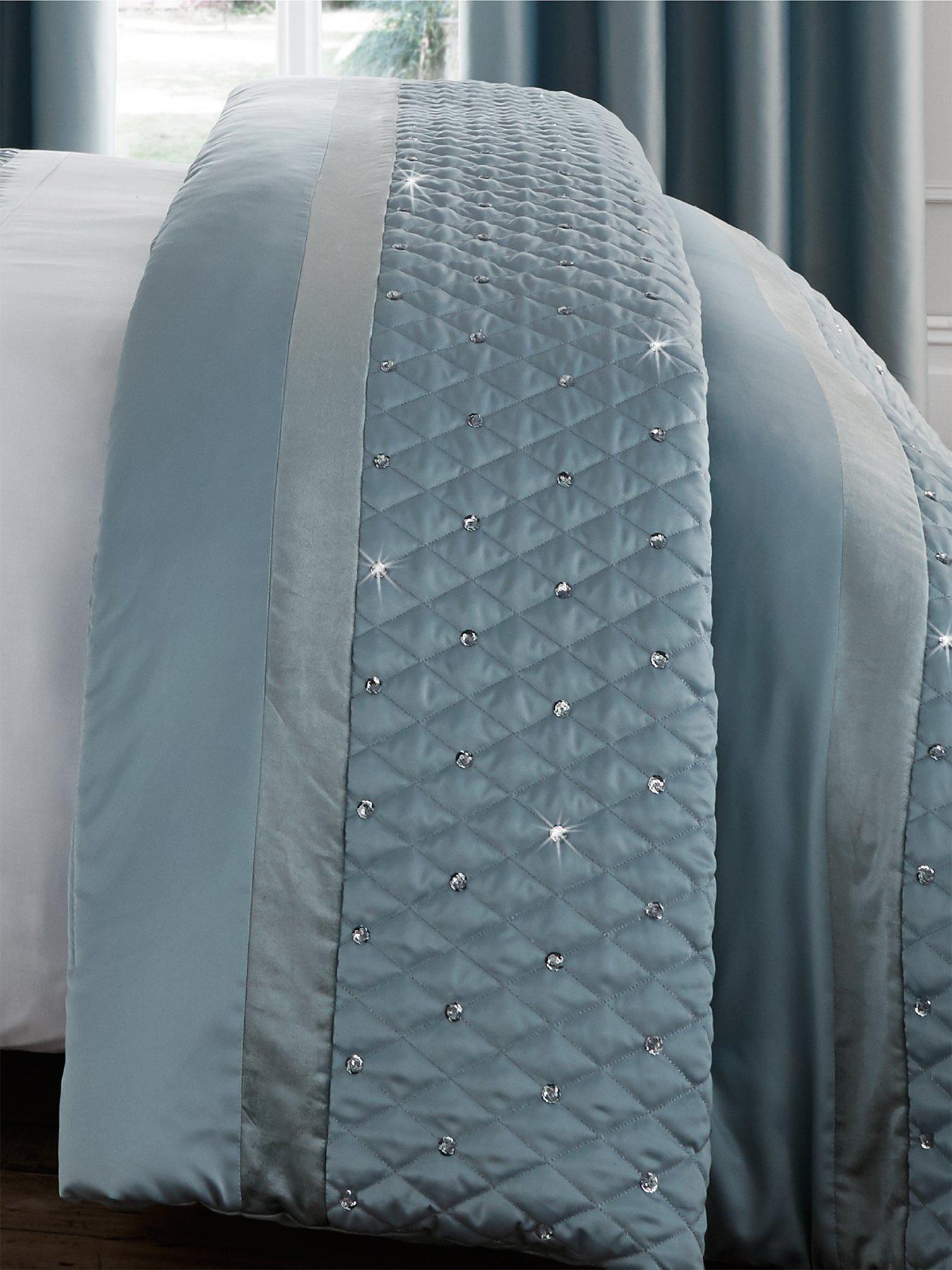 front image of catherine-lansfield-sequin-cluster-bedspread-throw-duck-egg