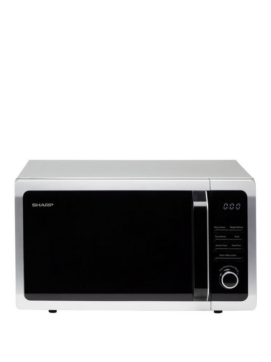front image of sharp-r374slm-25l-900w-solo-microwave-silver
