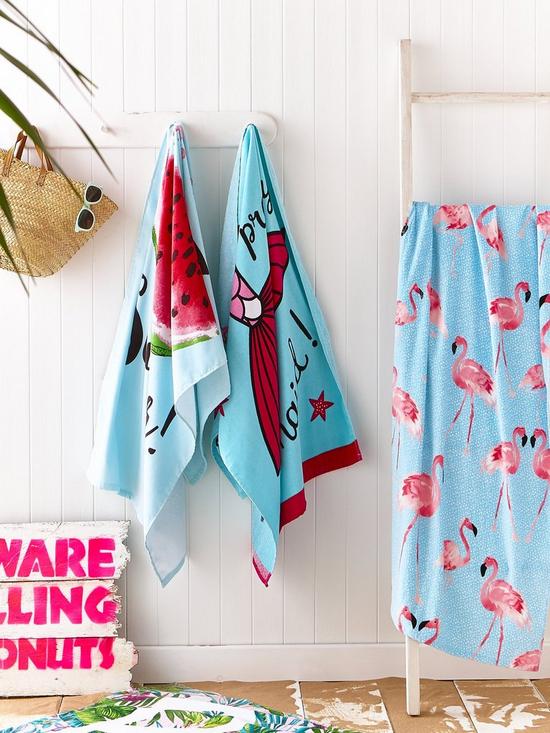 stillFront image of catherine-lansfield-flamingo-beach-towel
