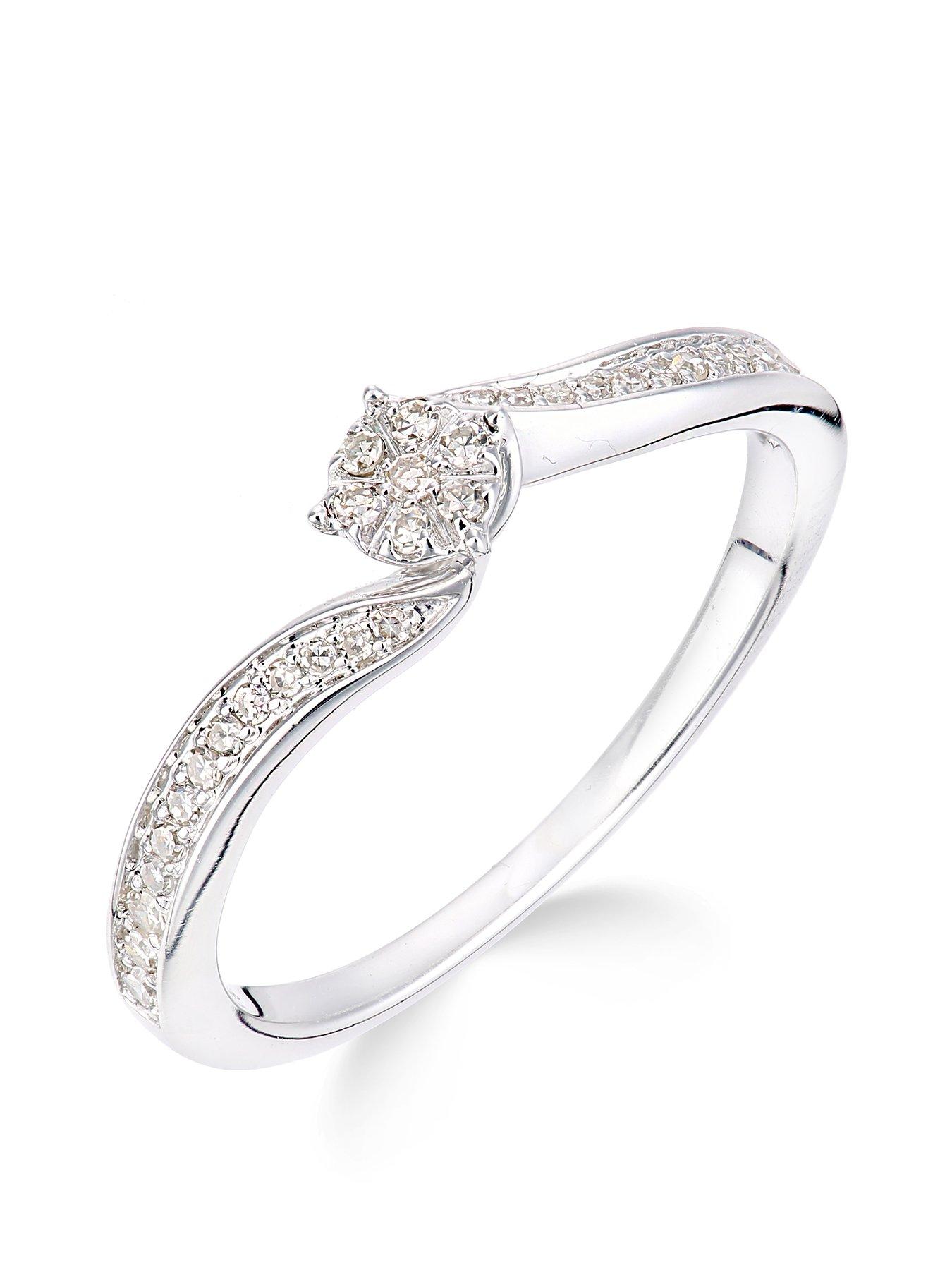 Image 1 of 5 of Love DIAMOND 9ct White Gold 15 Point Diamond Cluster Tapered Shoulder Ring