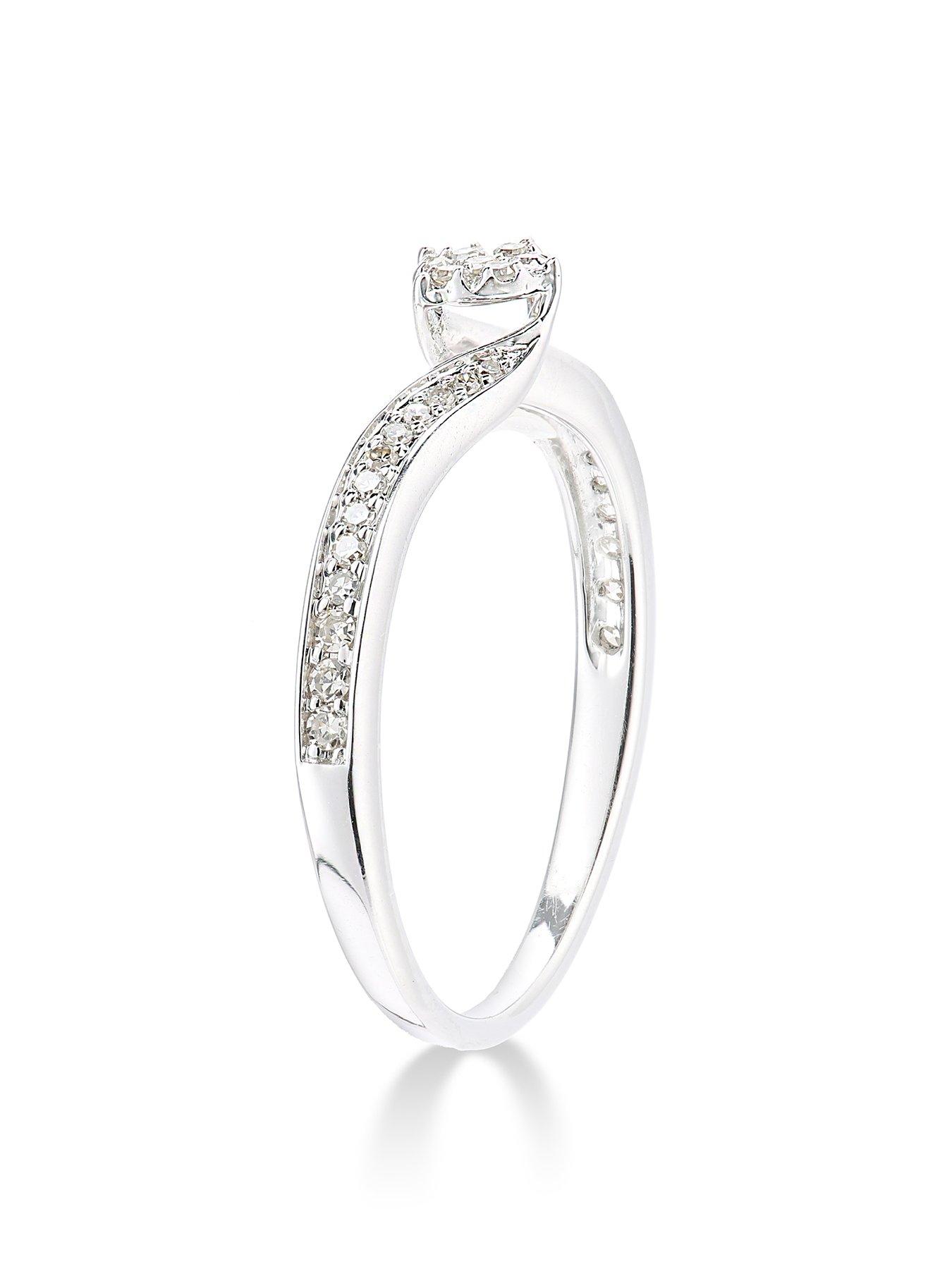 Image 2 of 5 of Love DIAMOND 9ct White Gold 15 Point Diamond Cluster Tapered Shoulder Ring