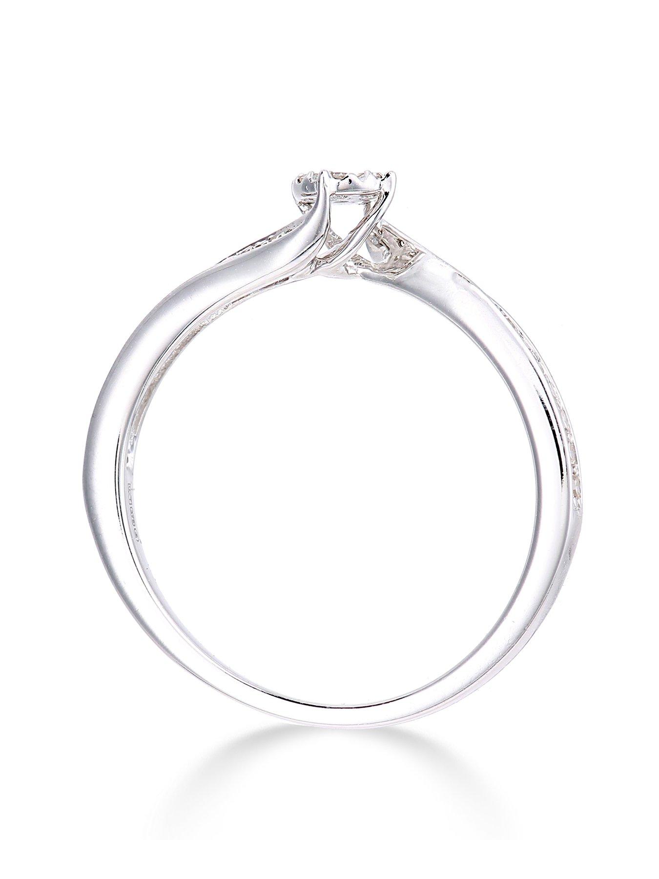 Image 3 of 5 of Love DIAMOND 9ct White Gold 15 Point Diamond Cluster Tapered Shoulder Ring