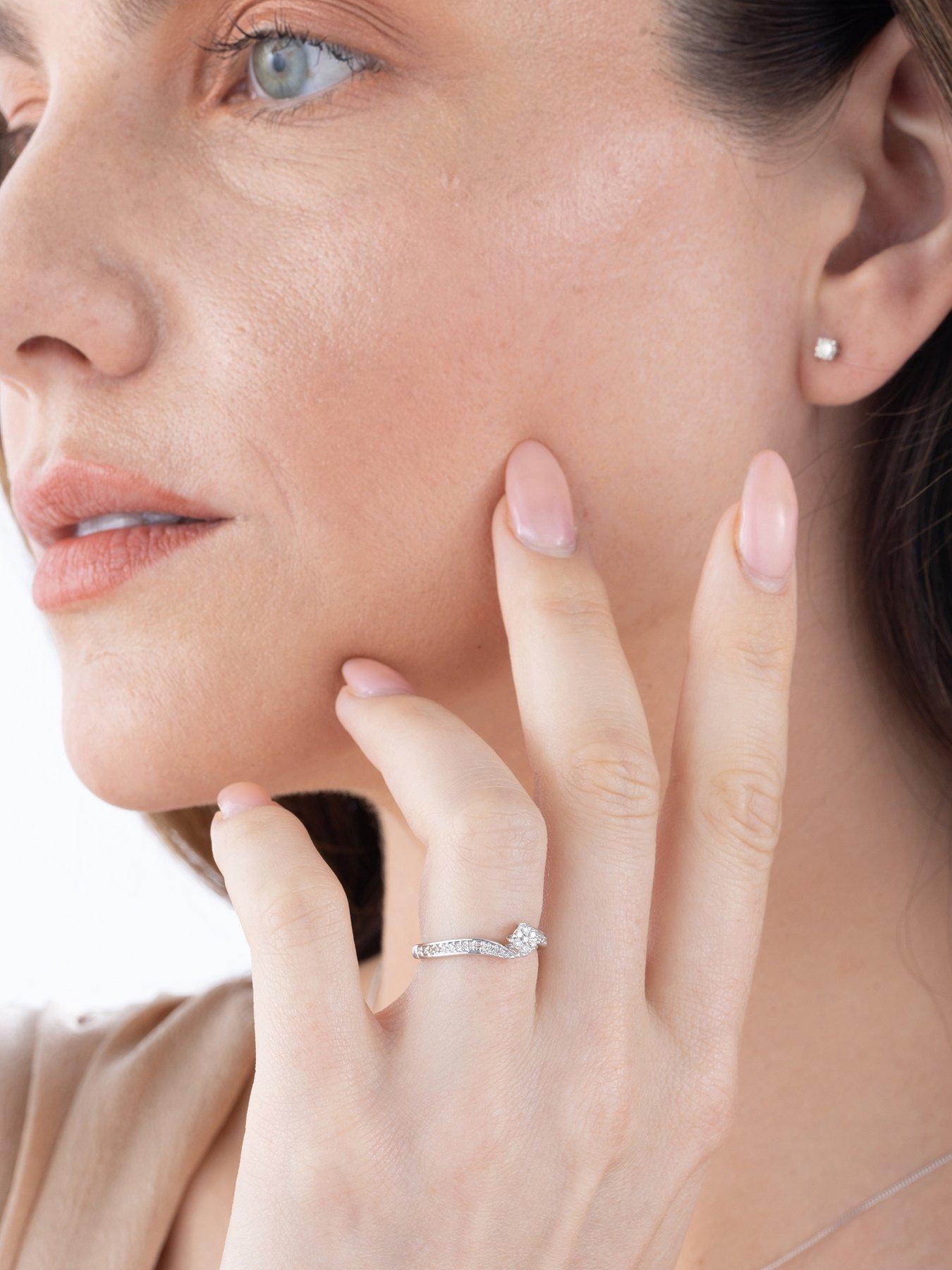 Image 4 of 5 of Love DIAMOND 9ct White Gold 15 Point Diamond Cluster Tapered Shoulder Ring