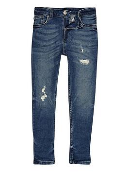 River Island River Island Boys Mid Blue Distressed Sid Skinny Jeans Picture